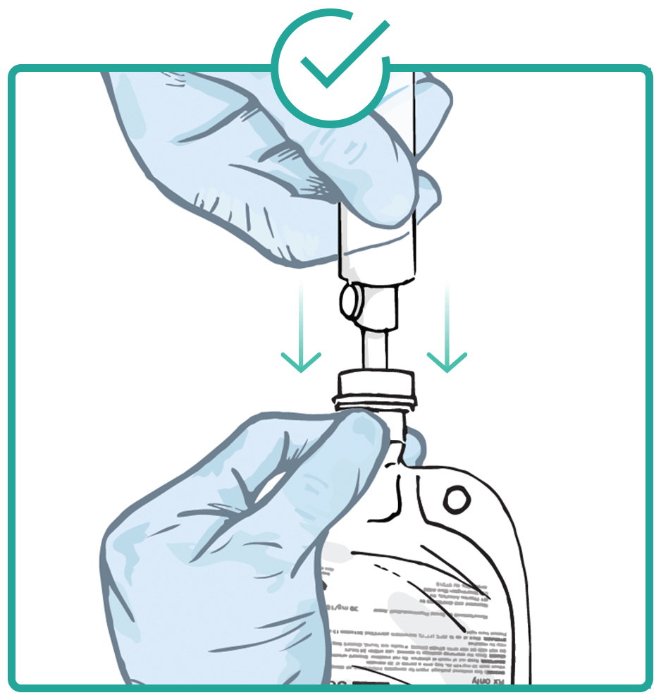 Illustration showing steps in preparing the RADICAVA® (edaravone) IV infusion bag. Step 2